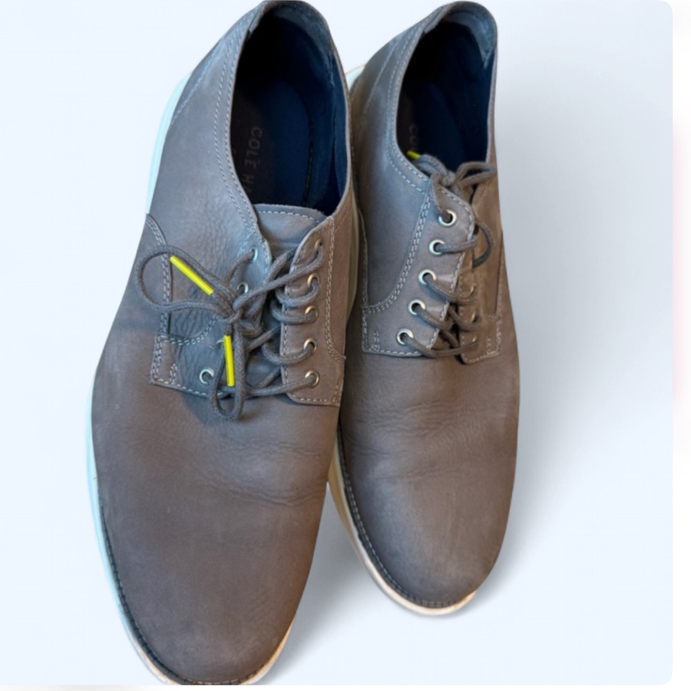 Cole Haan Men's Gray Leather Oxfords with Yellow Accents